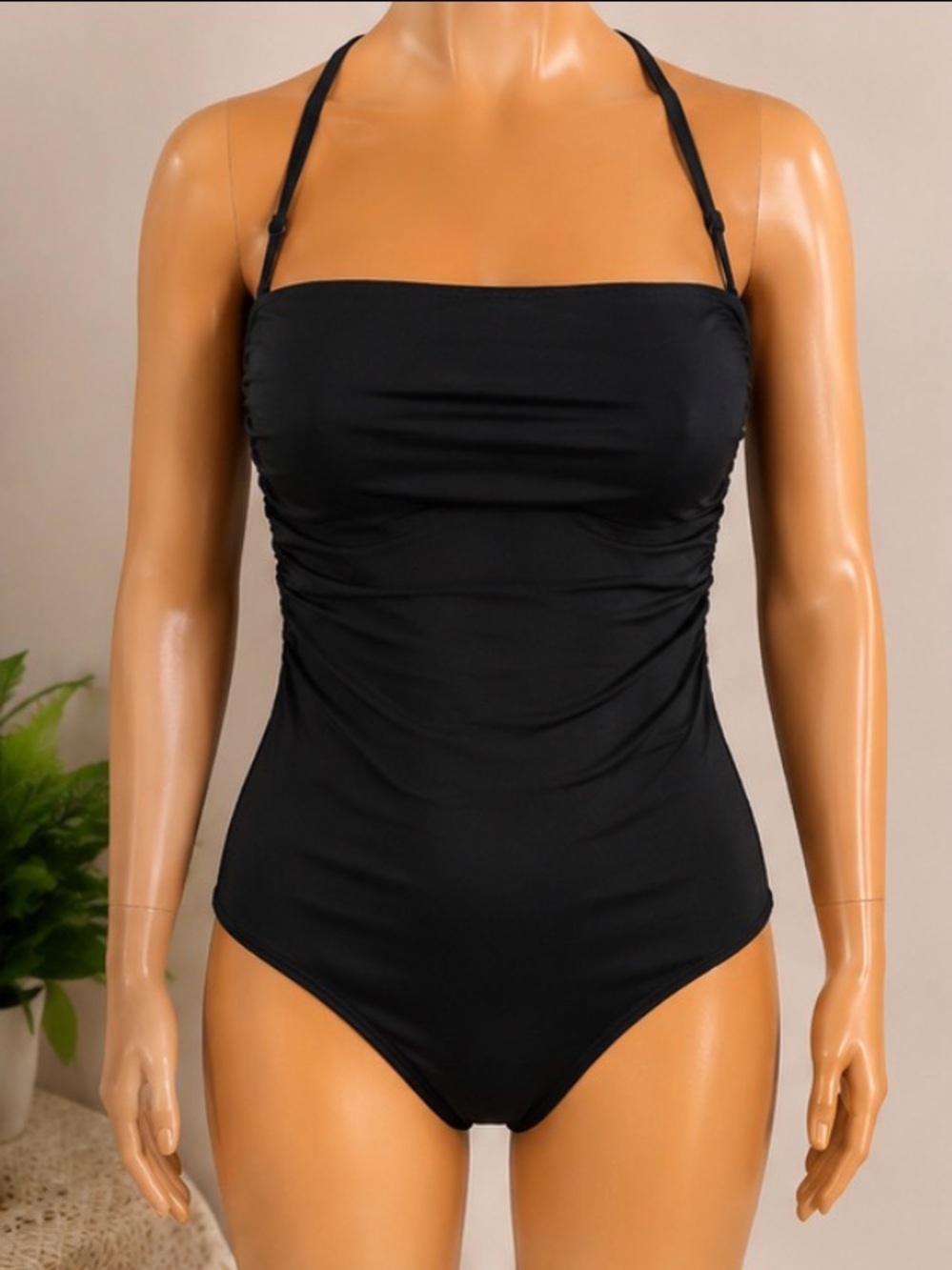 Classic Black Bandeau One-Piece Swimsuit